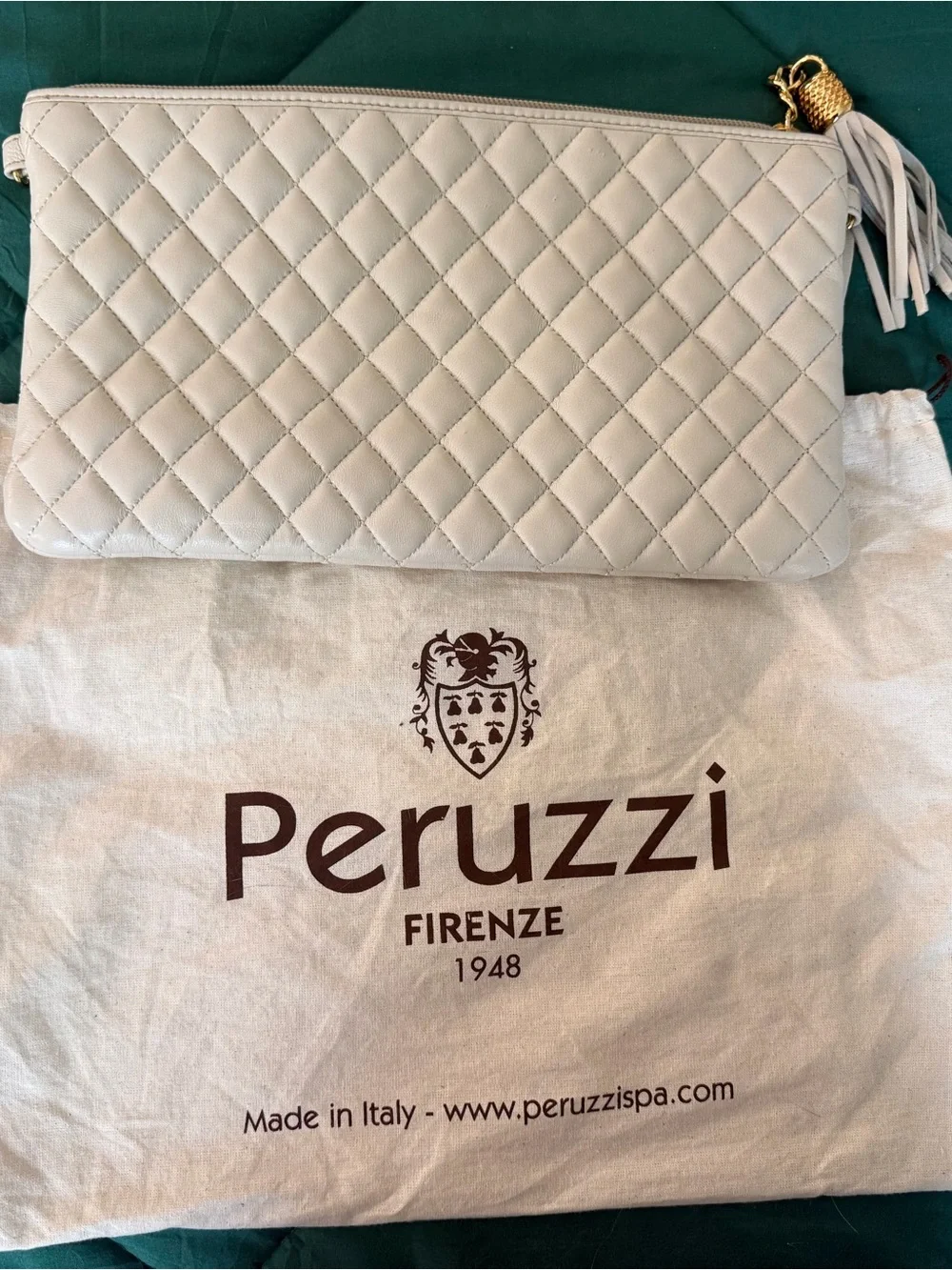 Quilted Leather Clutch in Light Beige